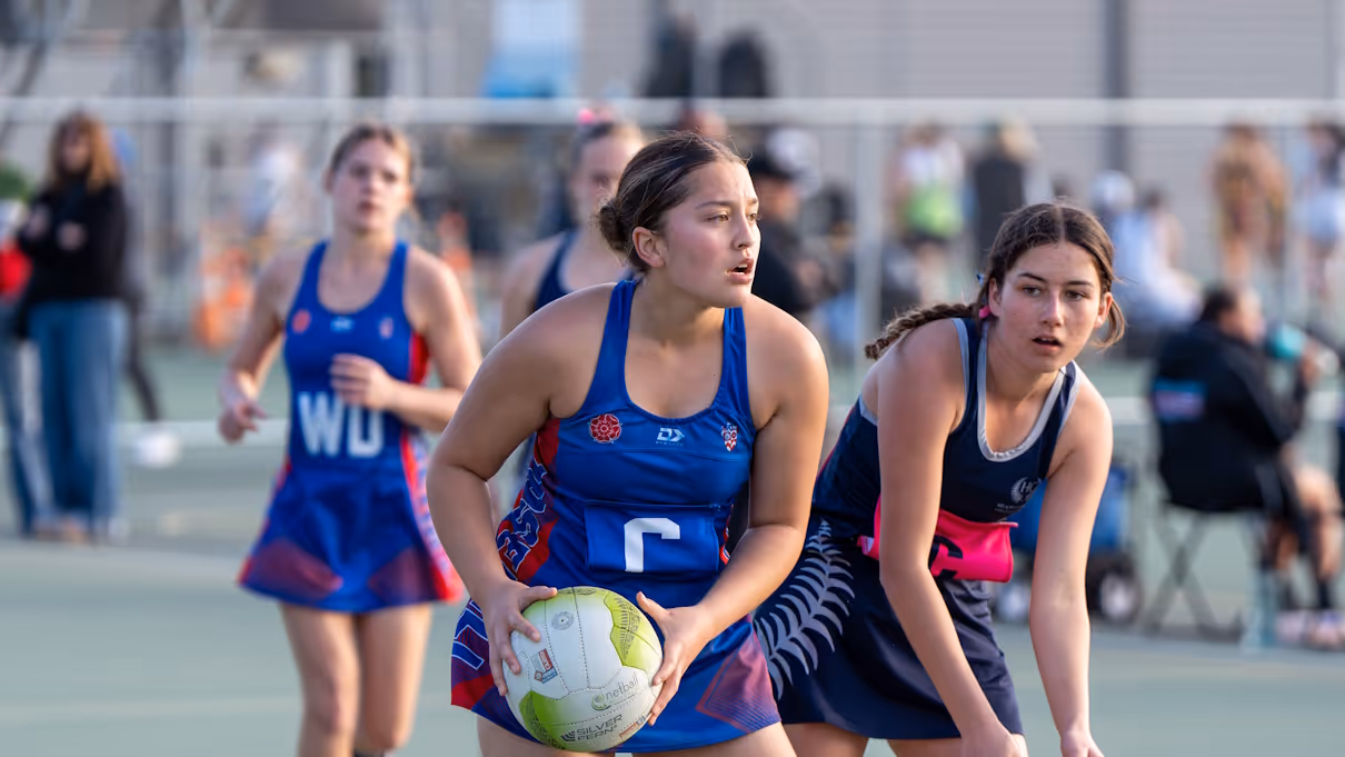 Rosehill College netball players on court