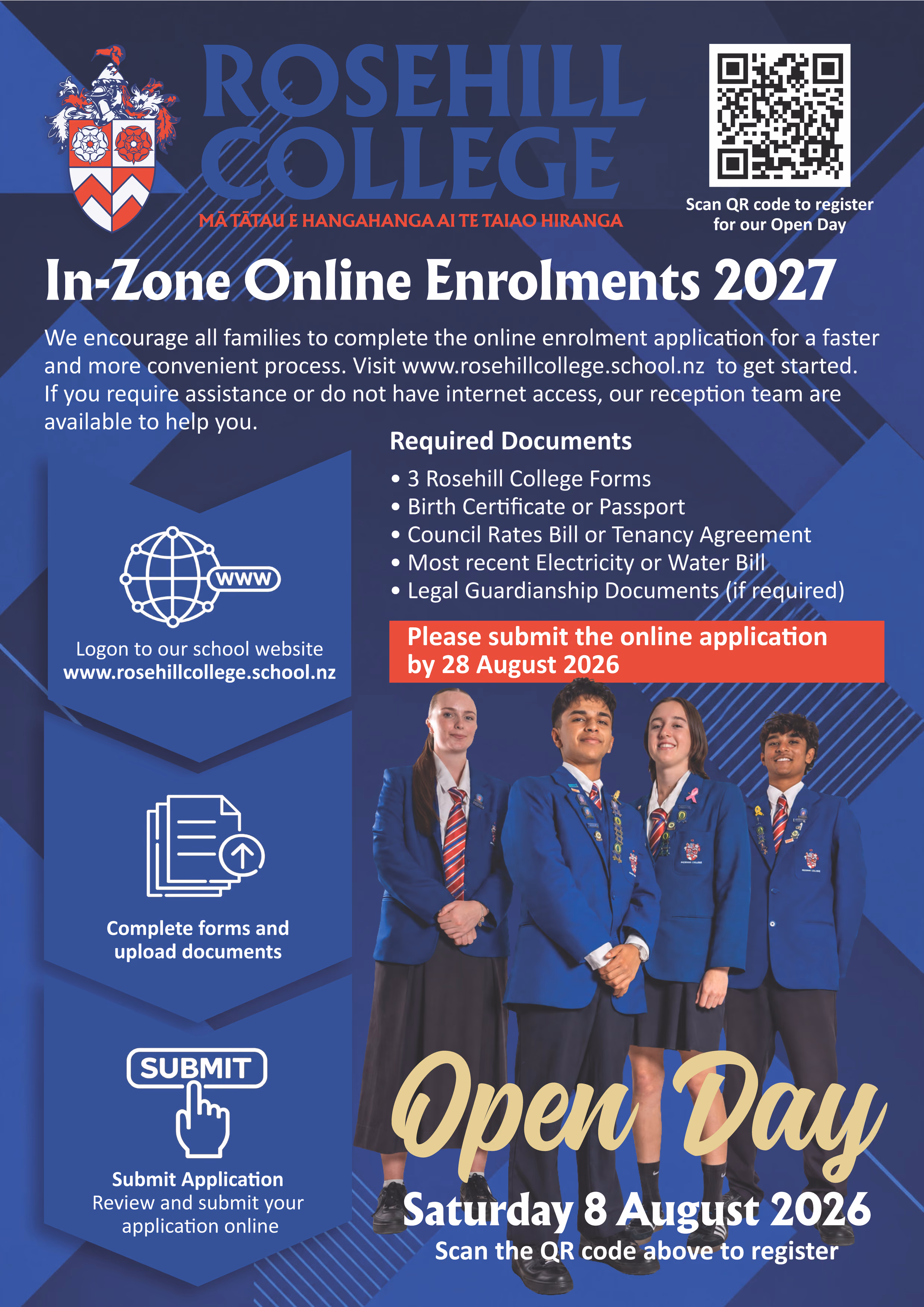 Rosehill College in-zone enrolment flyer