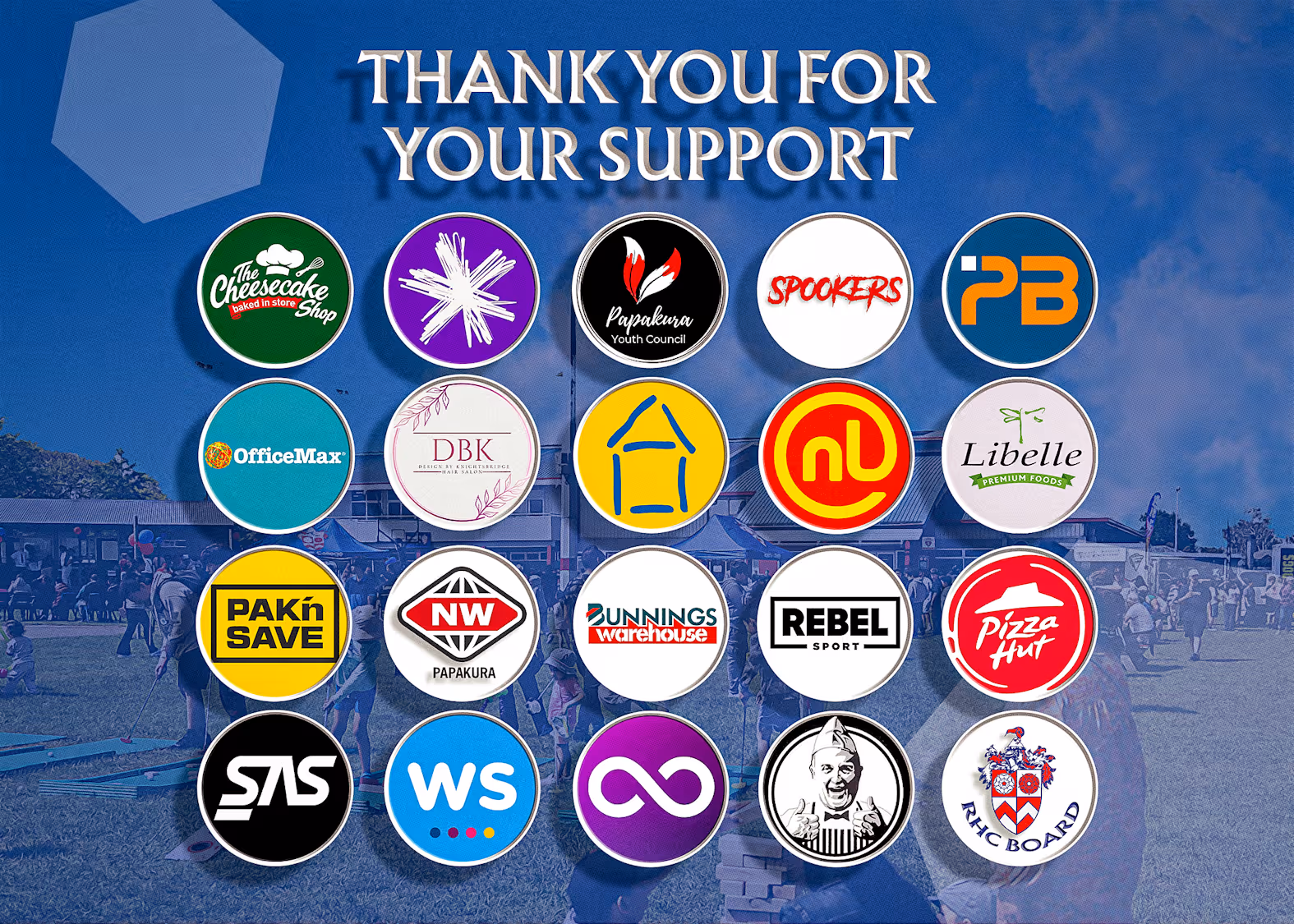 Logos of the community sponsors supporting the Christmas Hamper Project